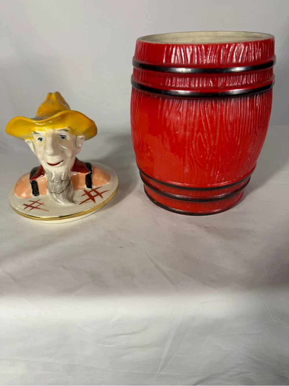 Vintage Cowboy TID-BIT Ceramic Cookie Jar Red Barrel Canister